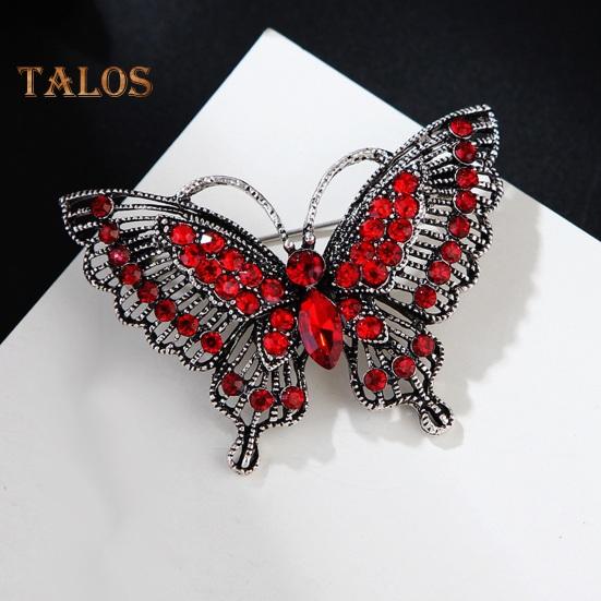Women Brooch Retro Hollow Butterfly Shape Rhinestone Decor Anti-slip Wear-resistant Suit Coat Collar Hat Scarf Decoration Clothes Pin Prom Party