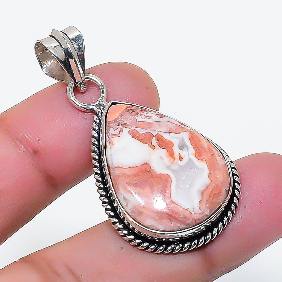 Natural Laguna Lace Agate Gemstone 925 Sterling Silver Pendant 1.65" AP-15672