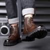 Fashion Casual Leather Ankle Boots Man Round Toe Motocross Boots Outdoor Plus Velvet High Top Shoes Warm Plush Fur Winter Boots for Men