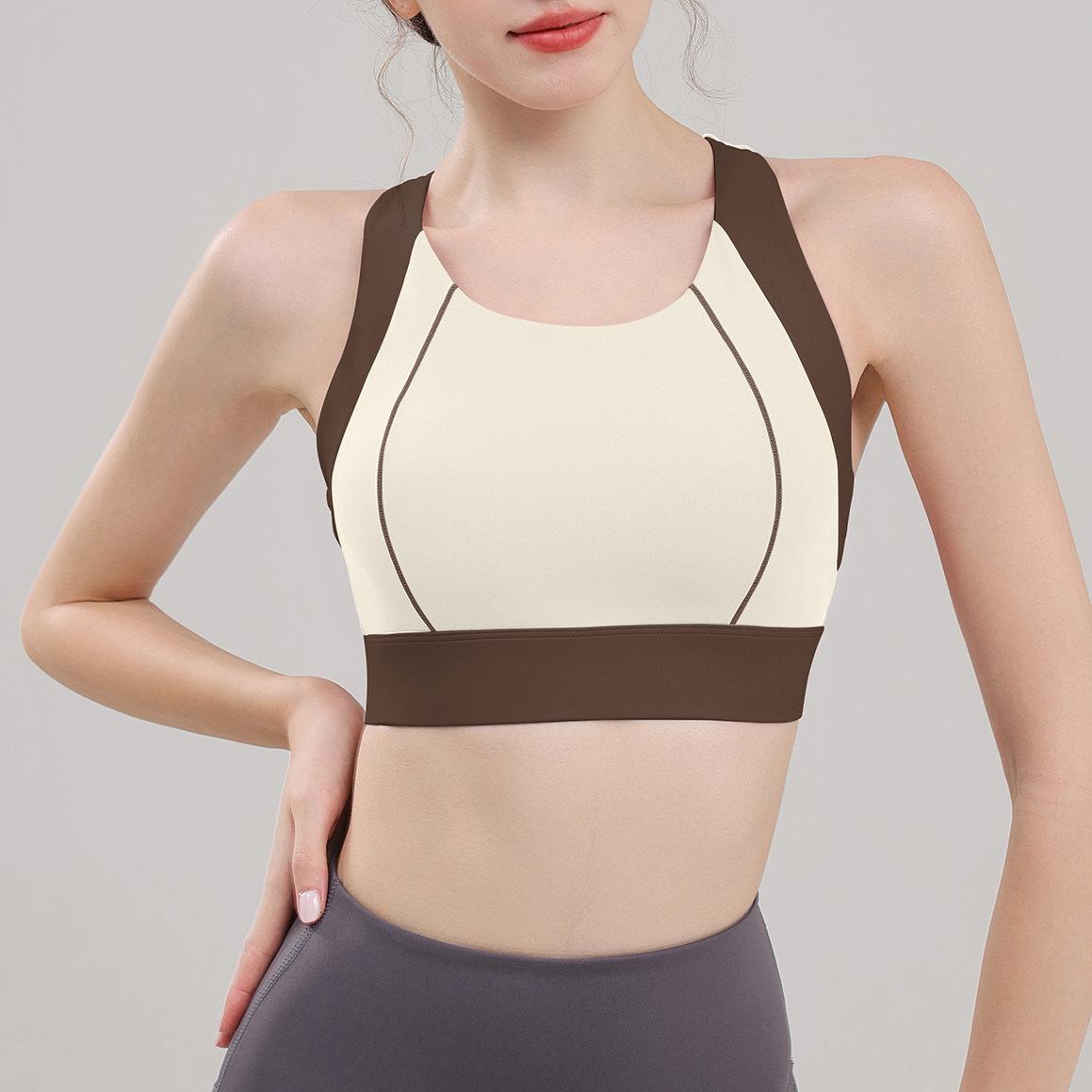 

Ударопрочный спортивный бюстгальтер высокой интенсивности: Йога-топ колор-блок для бега, приталенный I-образная спина, усиленная поддержка L