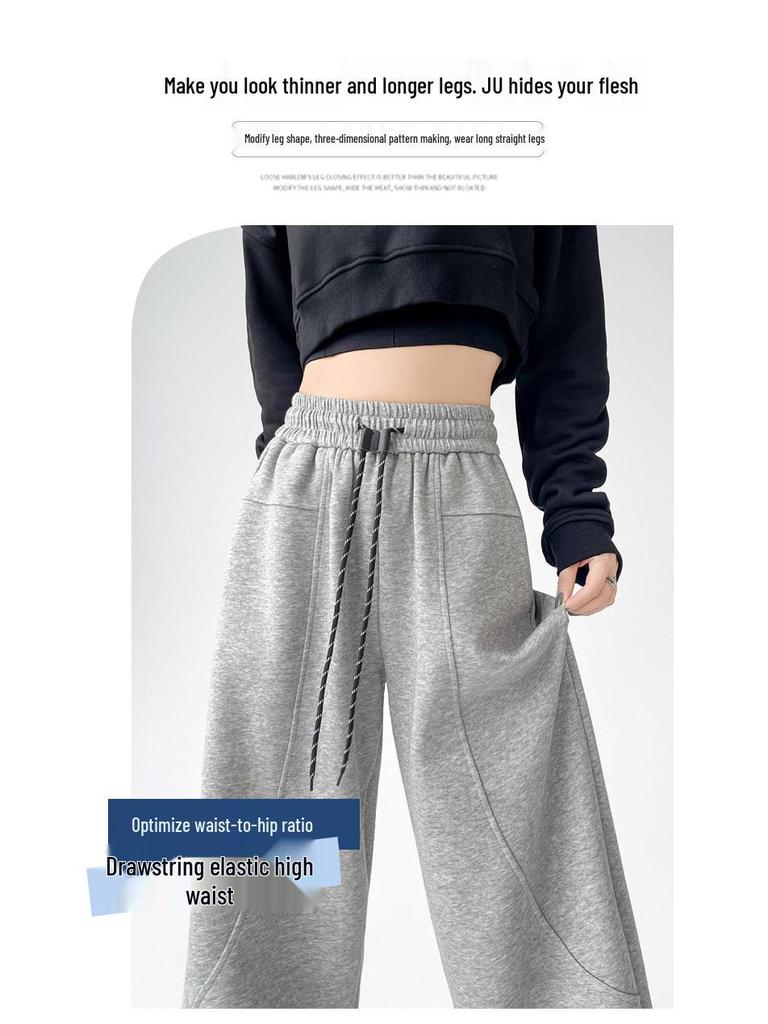 Women's High-Waist Wide-Leg Sweatpants: Autumn/Winter Thickened Velvet Casual Pants