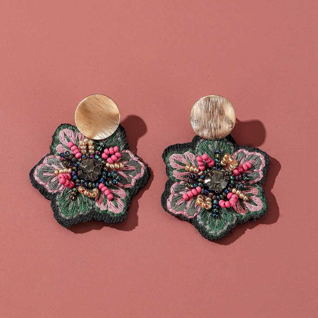 Handmade Embroidered Flower Dangle Earrings For Women Boho Luxury Elegant Colorful Rice Beads Decor Pendant Fashion Jewelry Gift