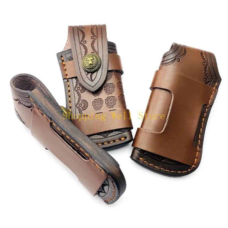 KX4B Convenient Foldable Knife Pouches Leather Cover Folding Knife Sheath Knife Accessories Suitable for 9x4.9cm Knife