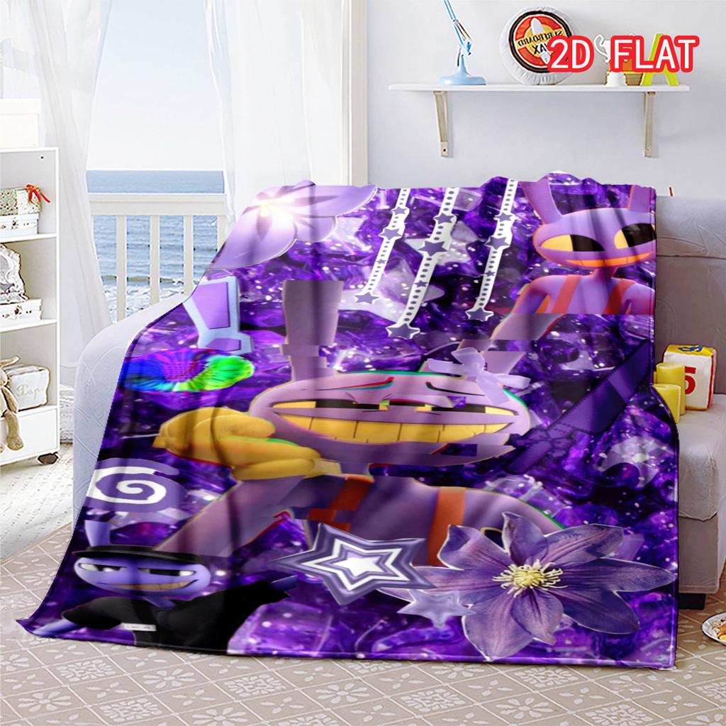 The Amazing Digital Circus Jax Flannel Blanket, Pink Background Grinning Rabbit Character Cozy Throw