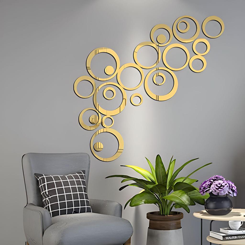 Set of 24 Round Acrylic Mirror Wall Stickers for Living Room or Bedroom Decoration
