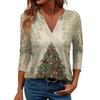 Women's Casual Fashionable Sexy Comfortable V-Neck Christmas Three-Quarter Sleeve Top