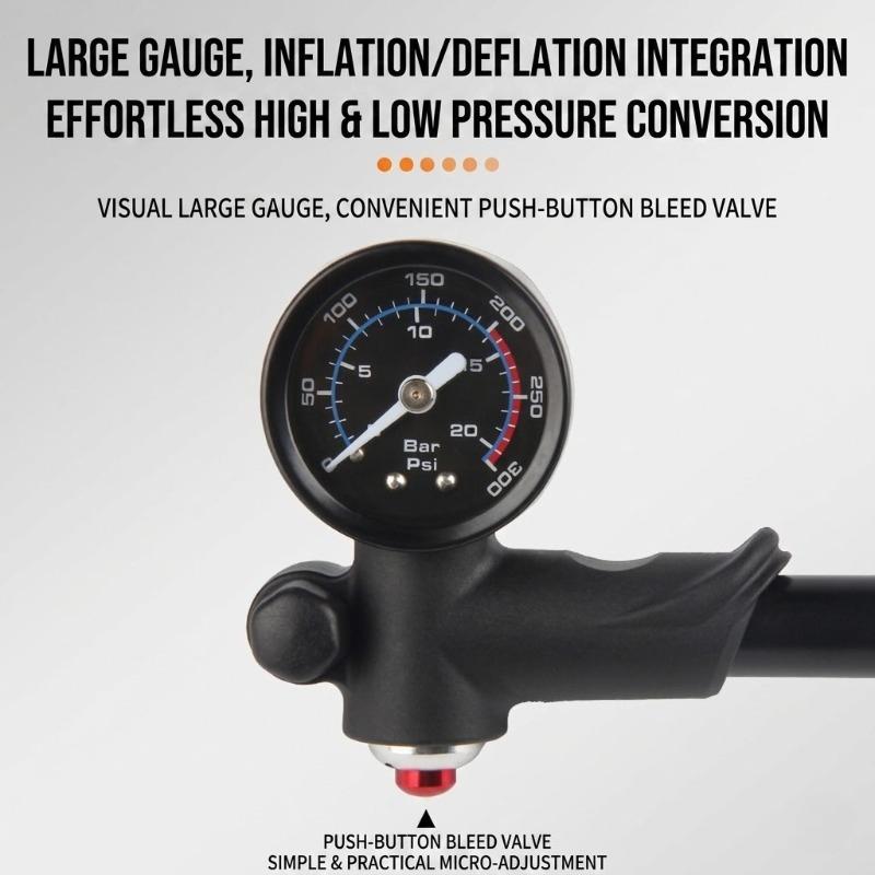 High Pressure Bicycle Pump 300PSI with Gauge Portable Shock Pump for Front Fork Rear Suspension Schrader Presta Valve MTB Road