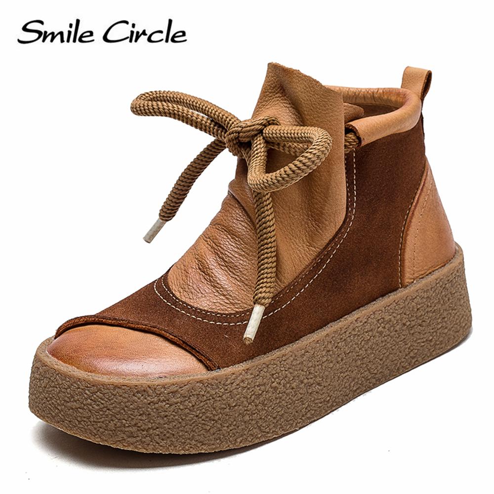 

Женские ботинки из натуральной кожи, ботильоны на платформе с круглым носком, модные повседневные ботинки в стиле ретро 36 коричневый