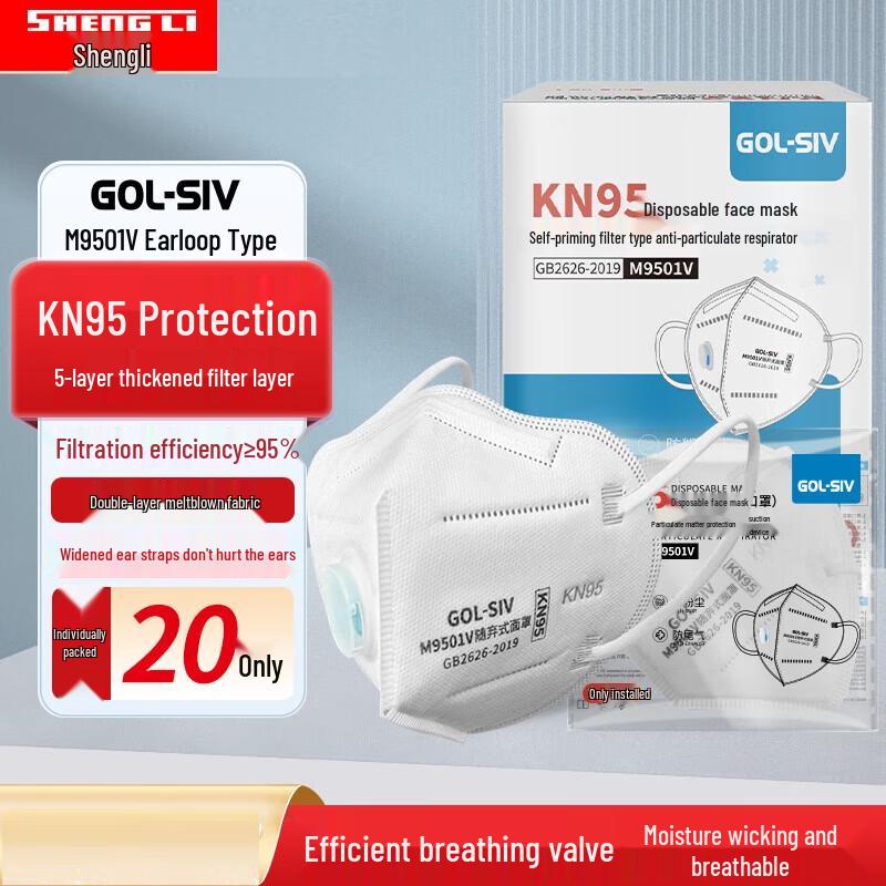 Xiaoyan KN95 Respirator Mask with Valve, 20 Pcs