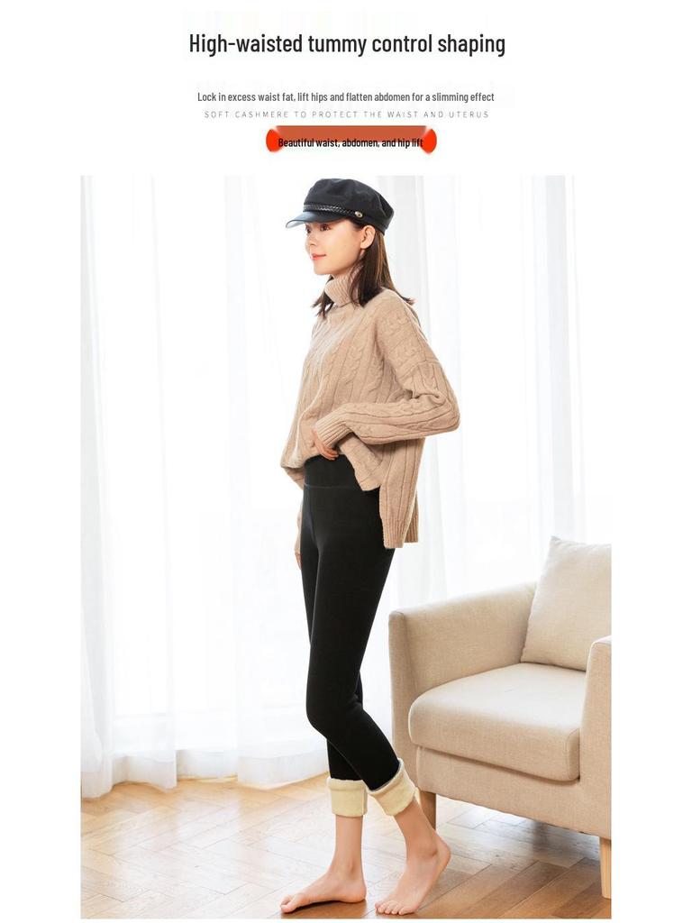 Women's High Waist Extra Thick Lambswool Leggings with Velvet, Winter Warm Cotton Pants, Plus Size