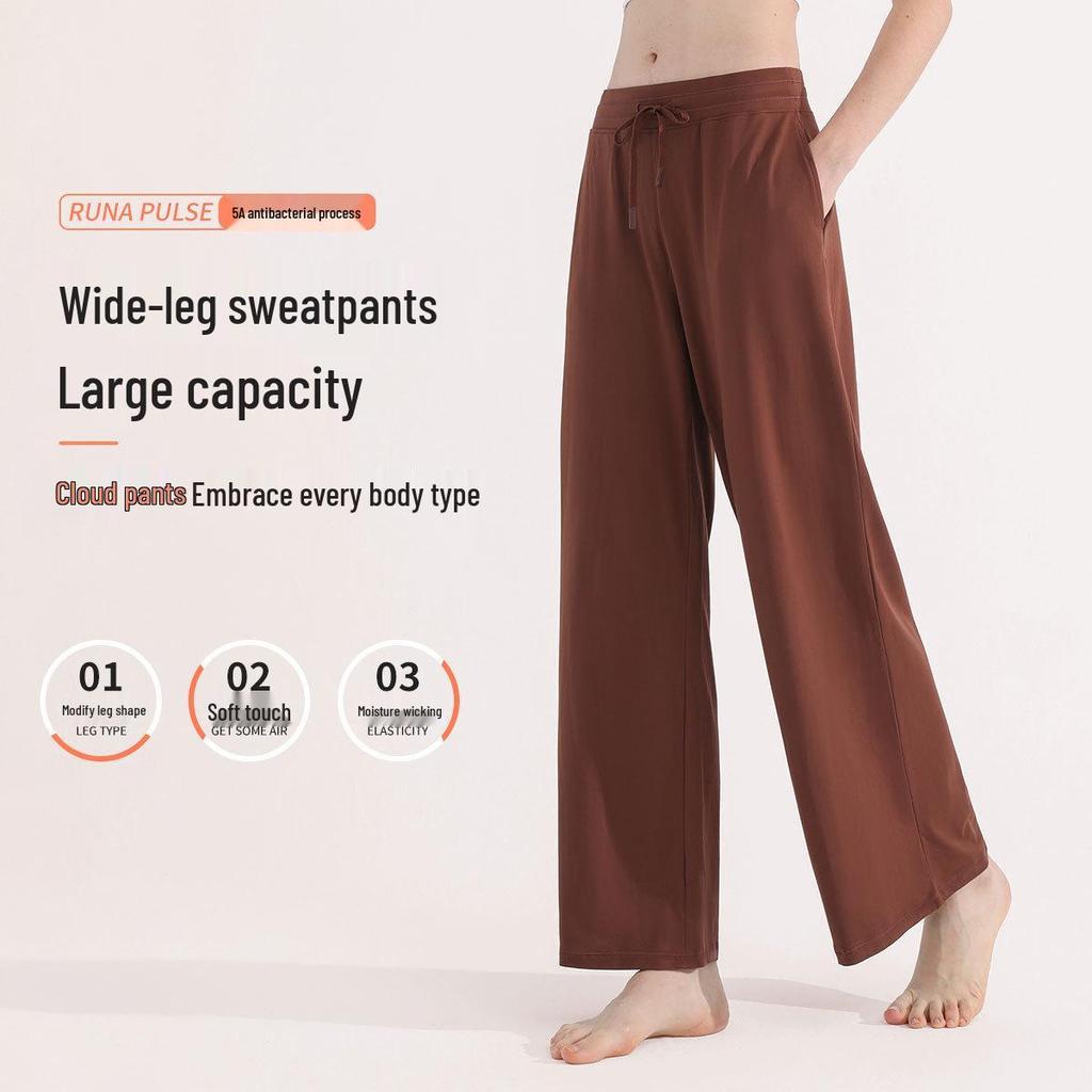 Women's High-Waist Wide-Leg Summer Yoga Pants - Lightweight, Loose, Slimming Casual Trousers with Drawstring.