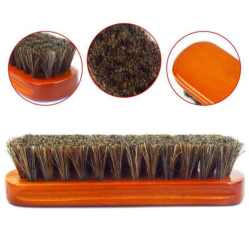 Premium Horsehair Leather Shoe Brush - Solid Wood, Soft Brown-Red Bristles, Ideal for Cleaning and Dusting.