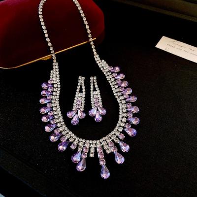 Water Drop Rhinestone Jewelry Set Shiny Inlaid Tassel Necklace Earrings Set Luxury Exquisite Crystal Necklace Set Women