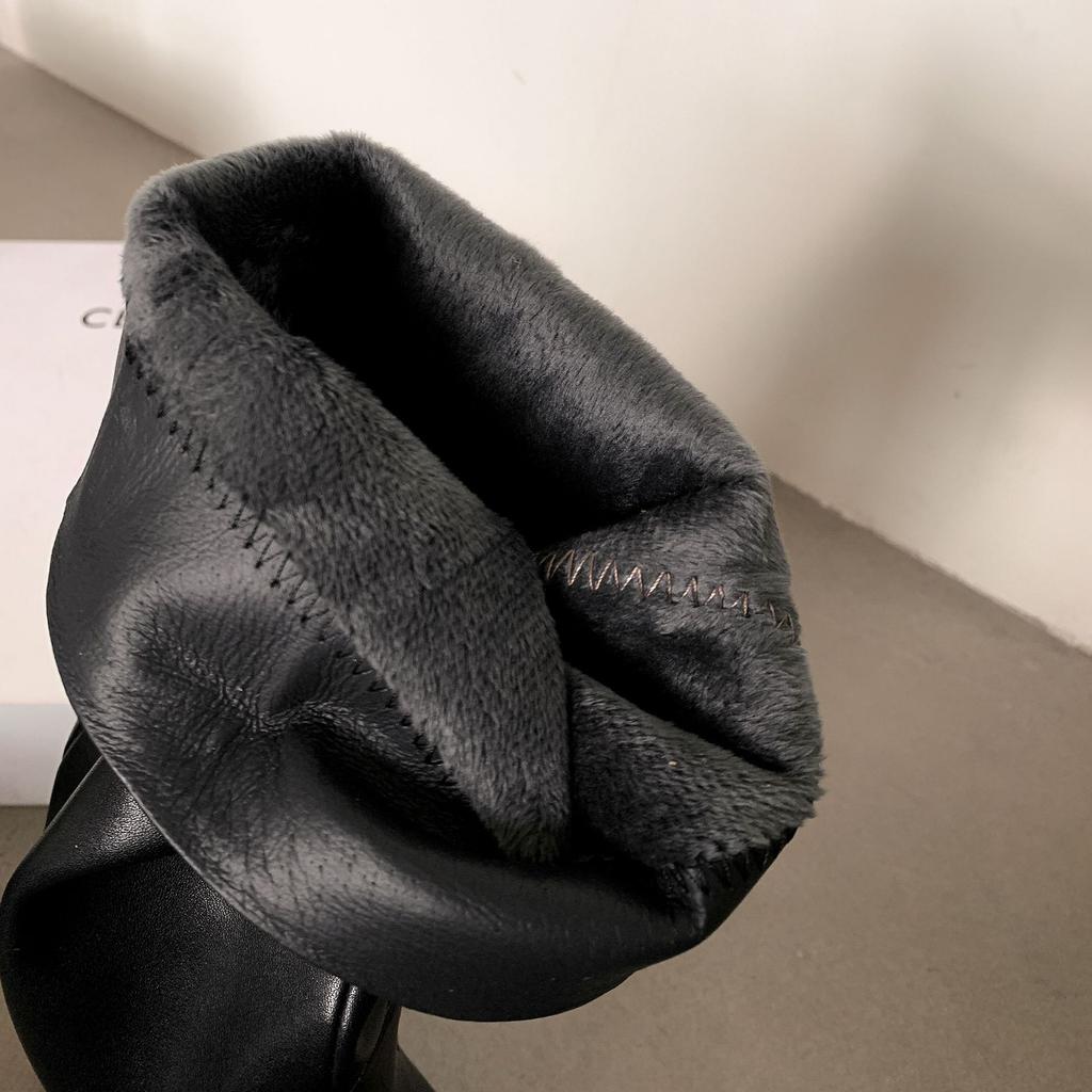 Annual payment~ 2025 winter full leather British style but knee knight boots European and American temperament loose low-heeled boots