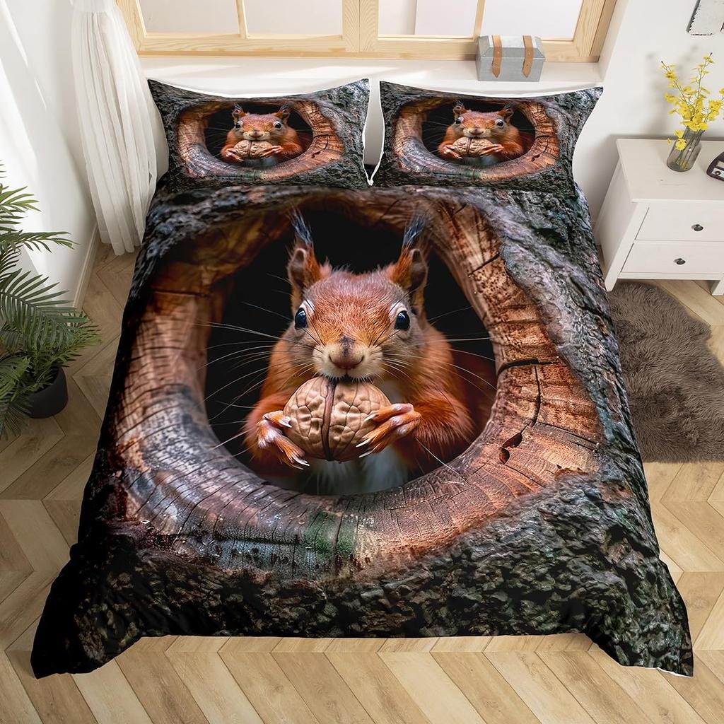 Squirrel Duvet Cover for Kids Teens Cute Animal Comforter Cover Full Size Funny Squirrel Bedding Set Soft Microfiber Quilt Cover