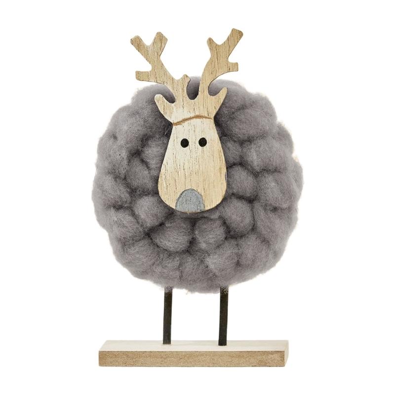 Soft Felt Cloth Santa Clause Reindeer Ornament with Wood Base Plush Wool Felt Christmas Figure Decoration For Tabletop