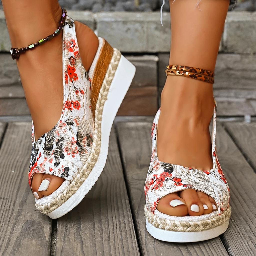 Wedge Flat Sandals Women Summer Slingbacks Peep Toe Platform Shoes for Women Light Non-slip Comfort Fabric Cushion Beach Sandals