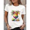 Damen Casual Kurzarm-T-Shirt - Tropischer Cocktail Geometrischer Print Halbtransparente Mischgewebe-Oberteil