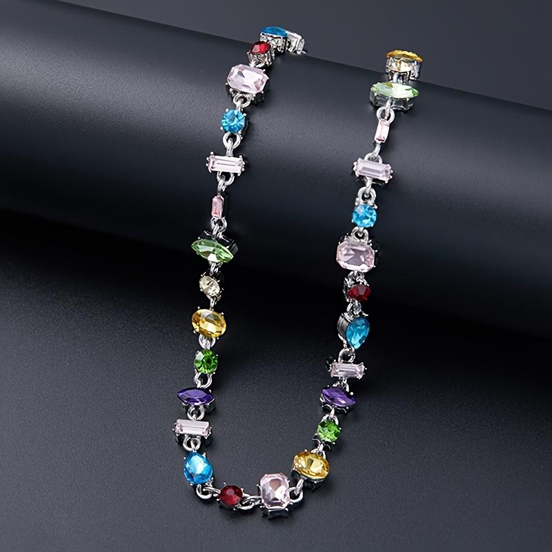 

Vibrant Candy Crystal Zirconia Necklace - Sparkling Y2K Bling Bling Rainbow Clavicle Chain - Perfect Eid Fashion Jewelry Gift разноцветные