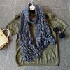 Gradient Blue Cotton-Linen Scarf: Retro Versatile Print, Long Pleated Women's Accessory for Autumn/Winter