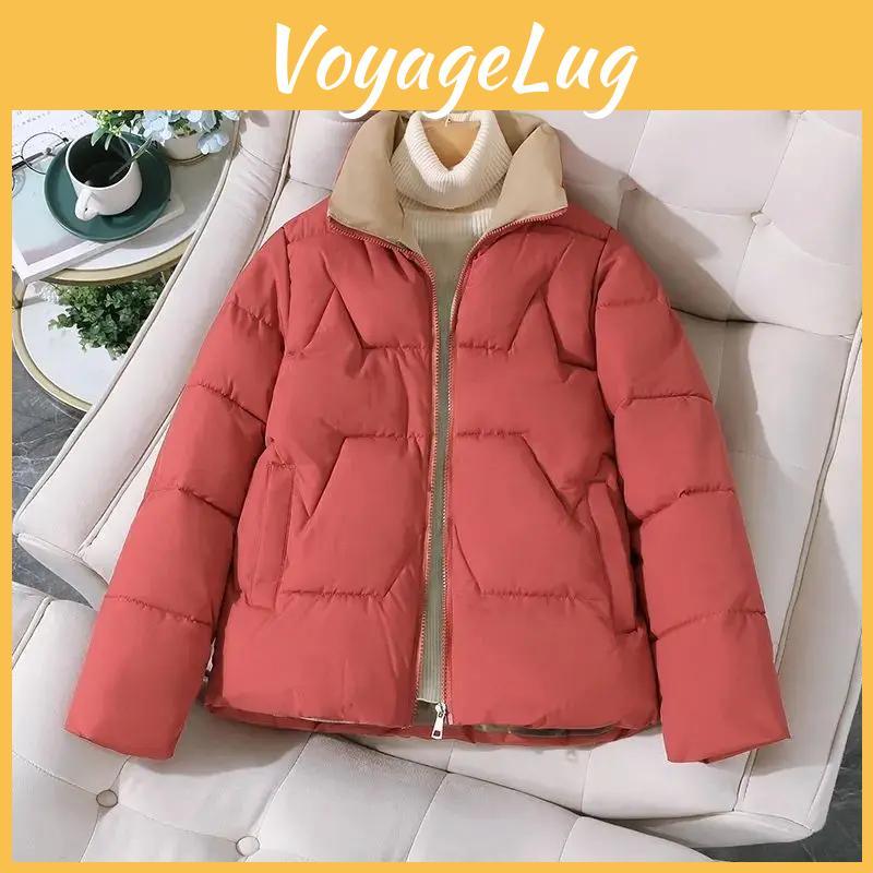 Short Cotton Womens Thickened Jacket Loose Fit Stand Collar Autumn Winter Fashion Outerwear Versatile Cotton Coat