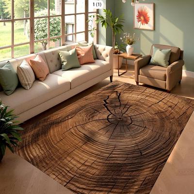 Natural Tree Stump Pattern Area Rug Non Slip Soft Plush Floor Mat for Living Room Bedroom Cozy Home Decor Rustic Cabin Style