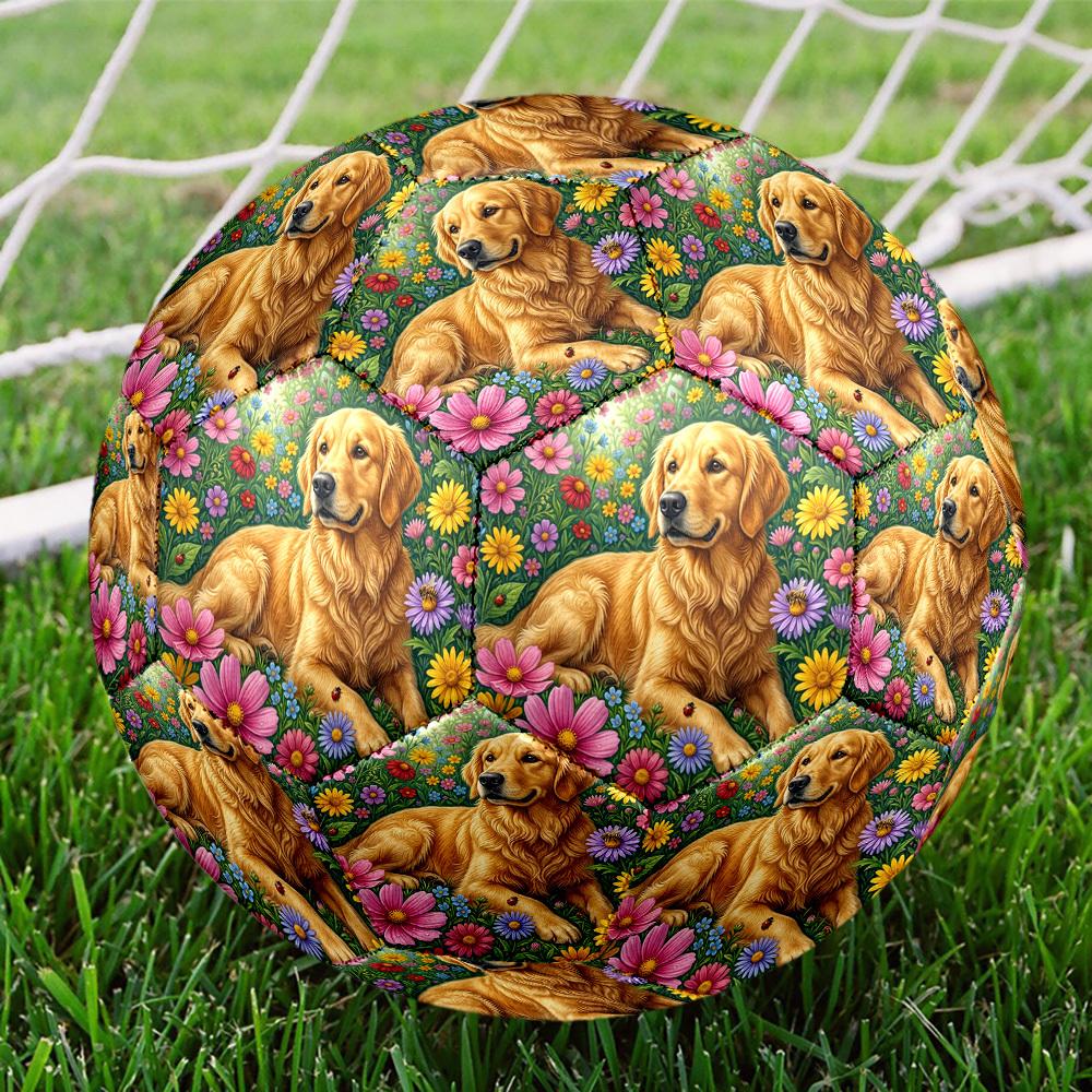 1pc Golden Retriever Garden Theme Soccer Ball Football, Size 5, Lightweight PVC, Outdoor Training Soccer Ball,Sports Gift t61416