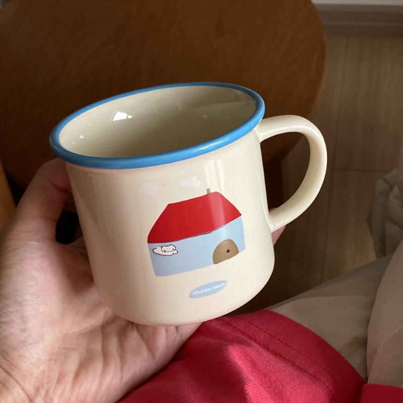

270ml Warm Cartoon Red House Little Cat Ceramic Mug, Cute Water Cup, Household Drinking Utensils and Tool Accessories 270ml