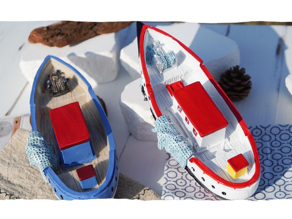 Painted Resin Small Boat Ornament for Home or Children's Room Decor, Seaside Travel Souvenir