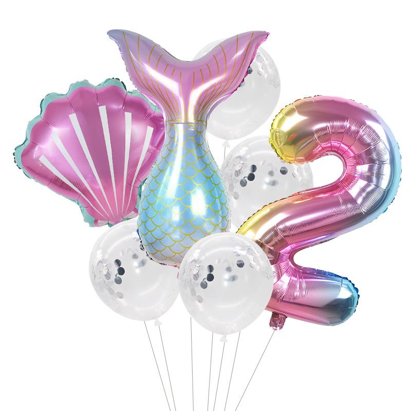 Little Mermaid Party Balloons 32inch Number Foil Balloon Kids Birthday Party Decoration Supplies Baby Shower Decor Helium Globos