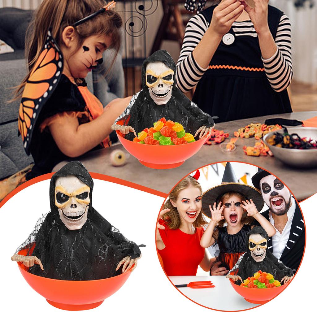 Halloween Candy Bowl, Animated Skeleton Candy Dish With Motion Activated, Halloween Candy Bowl Ghost Fruit Bowls With Light Up Eyes And Creepy Sound
