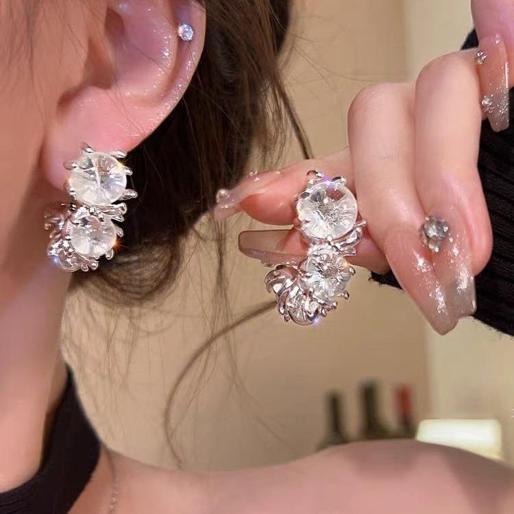 Iceland Night Summer Icy Crystal Bead Stud Earrings Niche Design Earrings Earrings Earrings