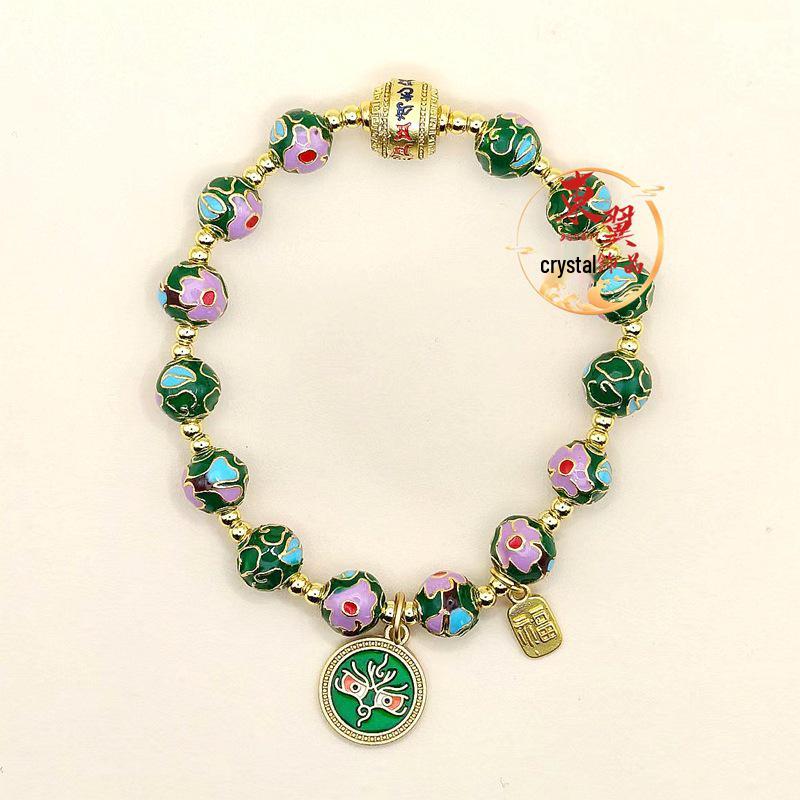 White Yellow Green Cloisonné Enamel Beads Women s Bracelet: Fortune-Bringing Gold Foil Wealth Path