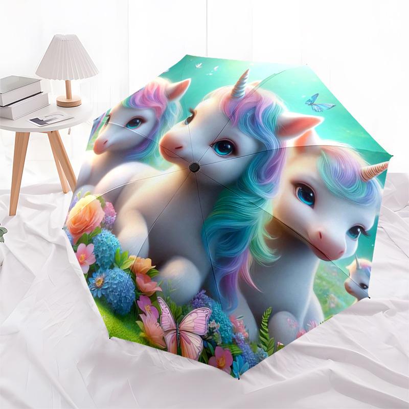 1pc Unicorn Fantasy Garden Umbrella with Plastic Handle,Suitable for All Seasons Home Travel Outdoor UmbrellaDD1417
