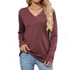 Women's V Neck Long Sleeve T-Shirt Casual Loose Fit Solid Color Tunic Top Pullover Shirt for Autumn