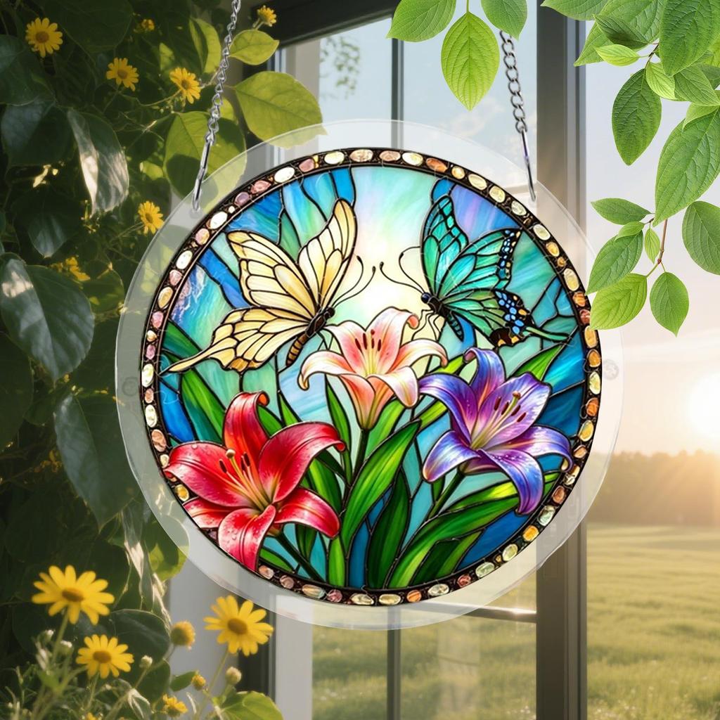 Suncatcher Ornament 19cm 2D Stained Animal Puzzle Butterfly Cat Window Decoration for Window Wall Home Living Room Bedroom
