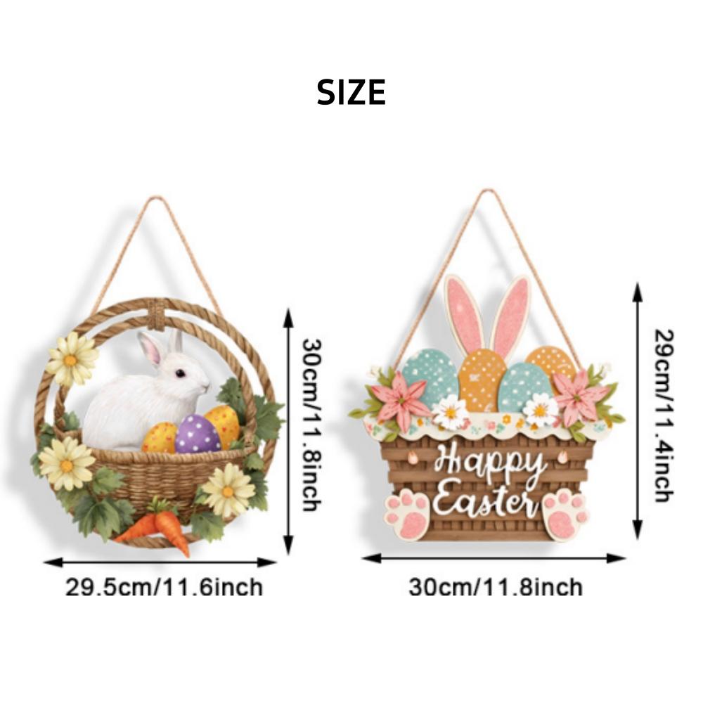 12x12 inch/30x30 cm Easter Wooden Hanging Door Sign Rabbit Egg Decorative Plaque for Easter Front Door Decor
