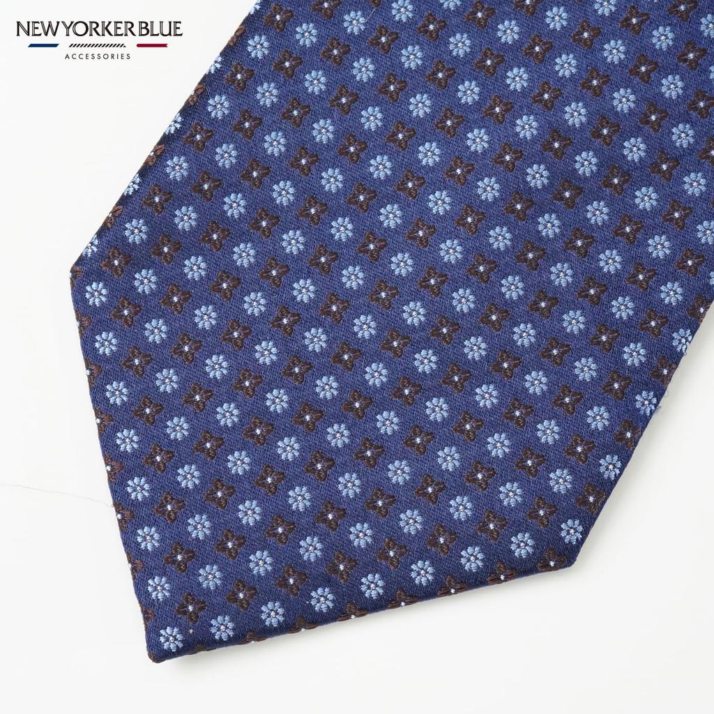 [New Yorker Blue] Small Pattern (Small Flower) Tie NB910419 Navy Brown Free Size Business Suit Style Gift