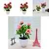 Artificial Seven Rose Desktop Plant With Miniature Greenery For Wedding Decor