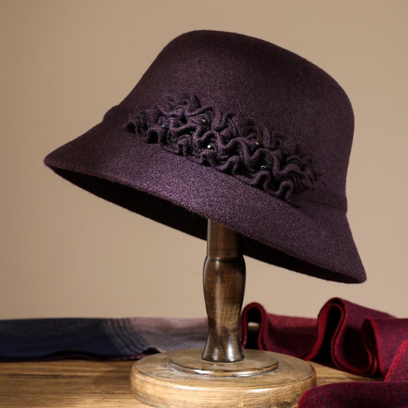 

Шерстяная шляпа-панама женская осенне-зимняя шерстяная с короткими полями теплая шляпа-топ темпераментная шляпа для мамы модная универсальная шляпа-ведро One Size темно-фиолетового