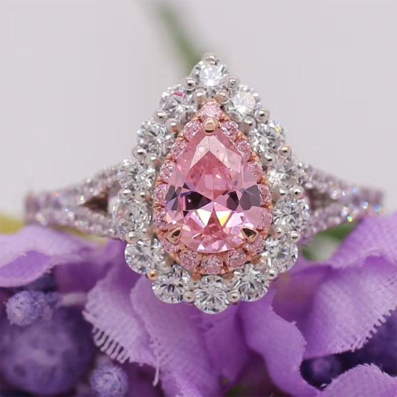 

Ice Flower Pink Heart-Shaped Red Tourmaline Full Of Diamonds, Female Simple Ring, Hand Jewelry no. 10