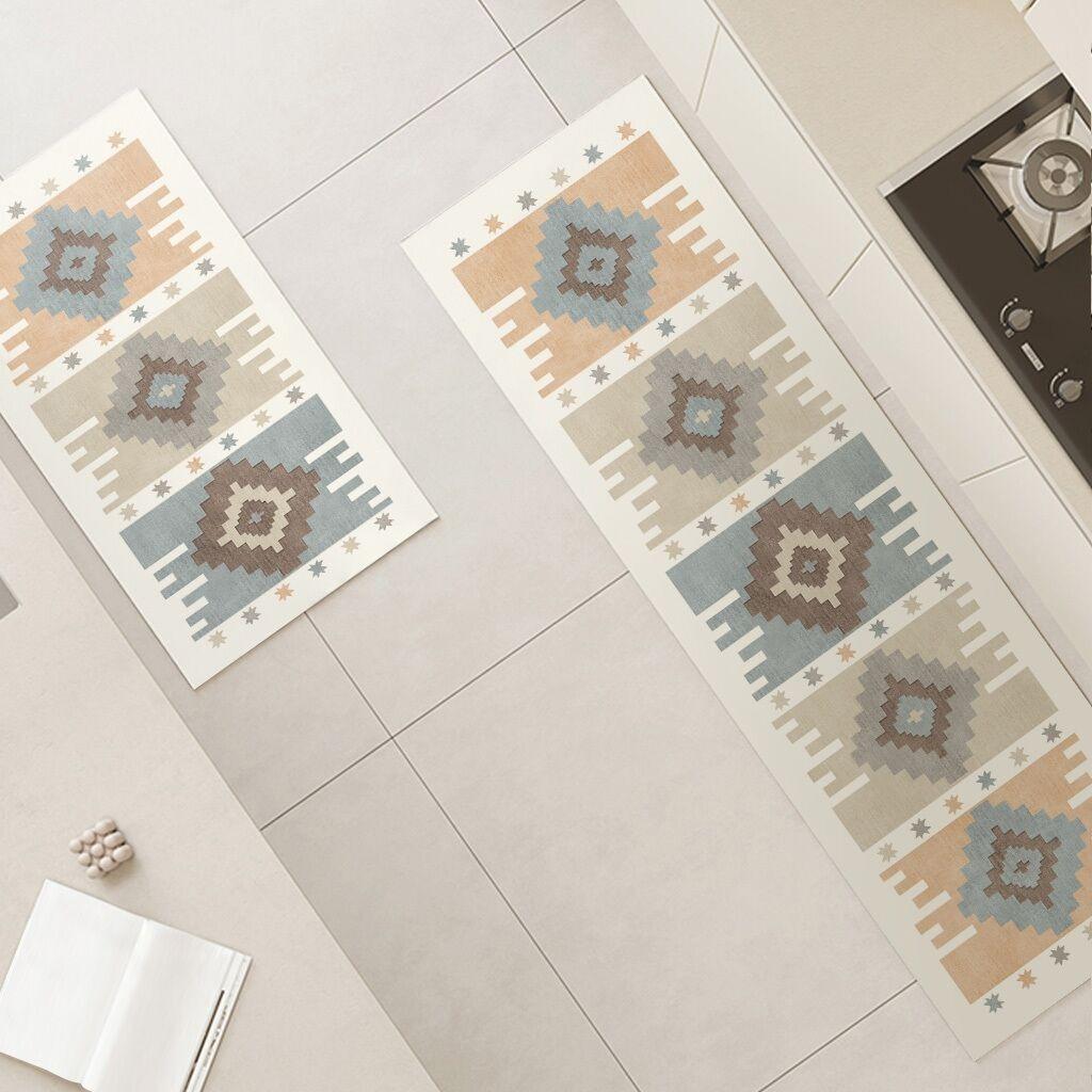 Waterproof Oil-proof Kitchen Carpet Non-slip PVC Floor Mat Green Geometric Rug Long Foot Mats for Home Alfombra De Cocina