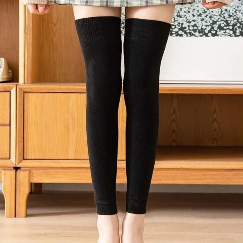 Knit Cotton Thermal Knee-High Socks Soft Warm Leg Warmers Solid Colors Light Stockings For Women Autumn Winter Home Office Wear