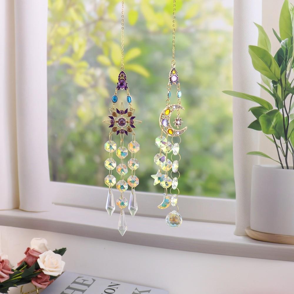 Decorative Agate Hanging Pendant With Colorful Diamonds Sun Butterfly Moon Star For Gift Giving And Holiday Decor