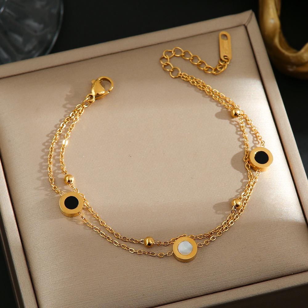 Luxe Titanium Staal Vierbladig Klaver Armband in Koreaanse Stijl met Ingelegde Diamanten voor Vrouwen - Kleurvast