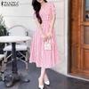 ZANZEA Women Casual V-Neck Loose Short Sleeve Stripe Dress