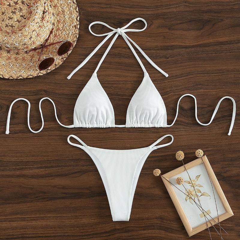 

2026 European and American Sexy Lace Up Neck Swimsuit Set Women s Fashion Multi Color Split Swimsuit 1-XS