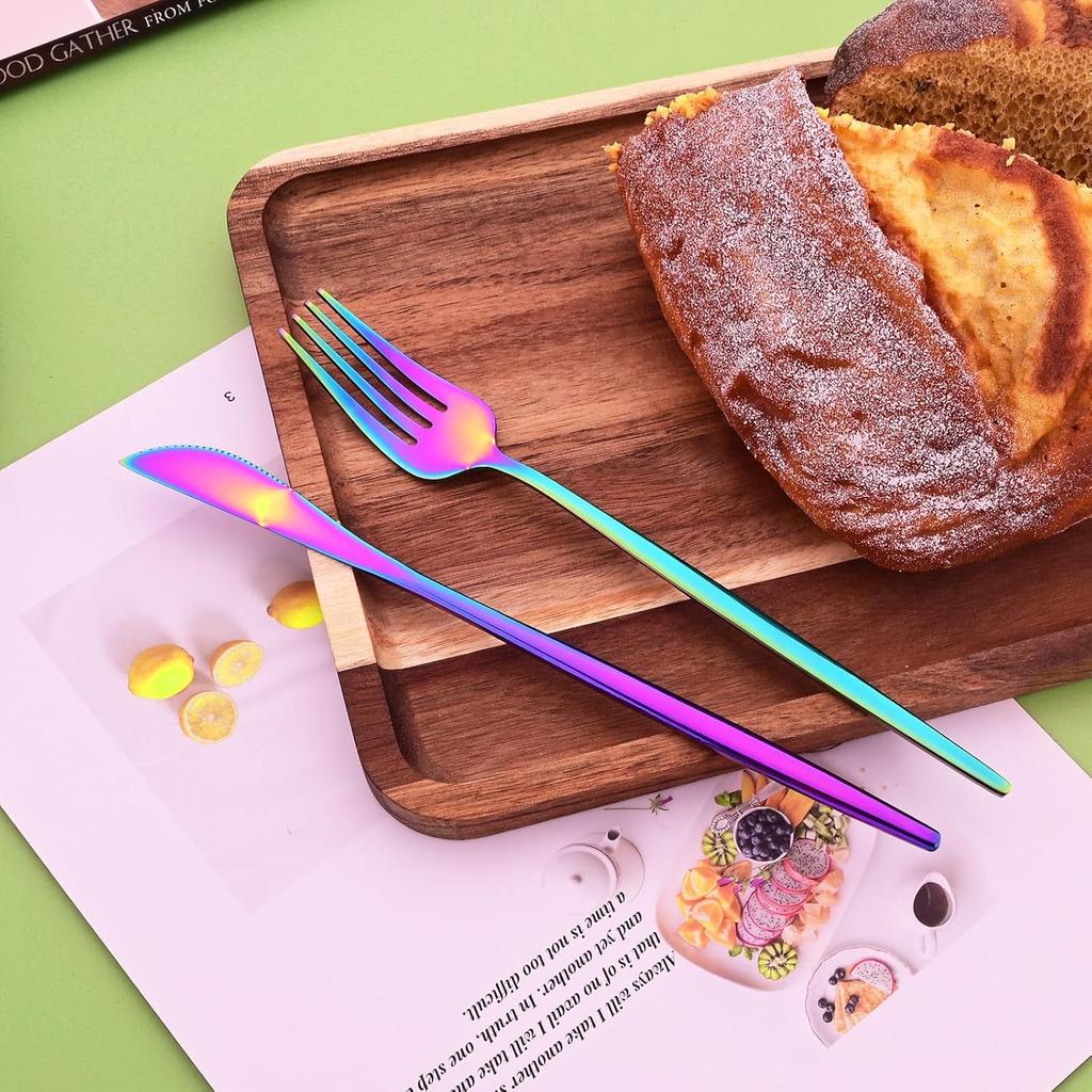 16 Pieces Colorful Silverware Tableware Set Service for 4, Stainless Steel Flatware Kitchen Cutlery Utensils Set for Home Kitchen Restaurant