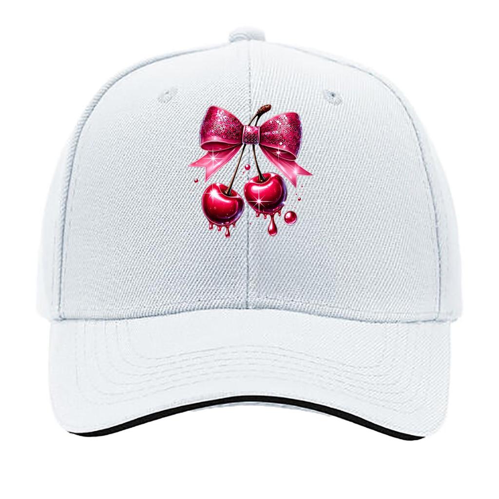 Pink Glitter Bow Dripping Cherry Graphic Design Sandwich Baseball Cap Unisex Women Sun Cap Outdoor Workouts Hat