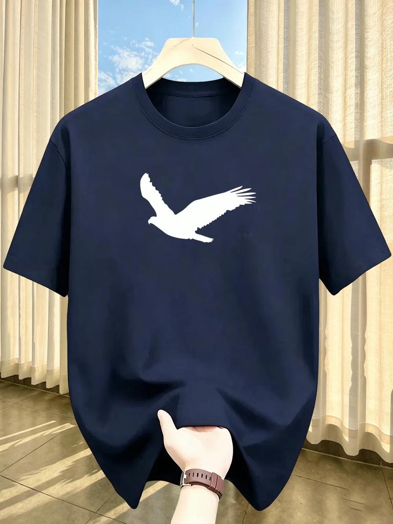 Unisexs Summer Quick Drying Material Eagle Pattern Print Fashionable Sports and Casual Loose Round Neck Short Sleeved Tshirt Top